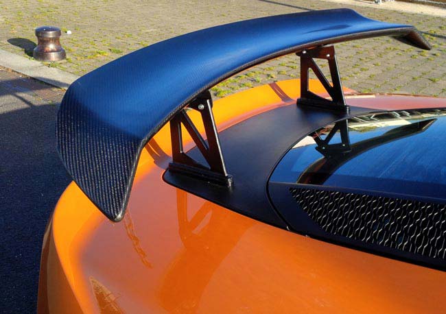 Lotus Exige S3 V6 Carbon Rear Wing Kit - 225mm Chord, Tailgate Curved Drop End