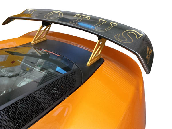 Lotus Exige S3 V6 Carbon Rear Wing Kit (Curved Drop Ends) - 225mm Chord, Swept Mounts Tailgate mounted