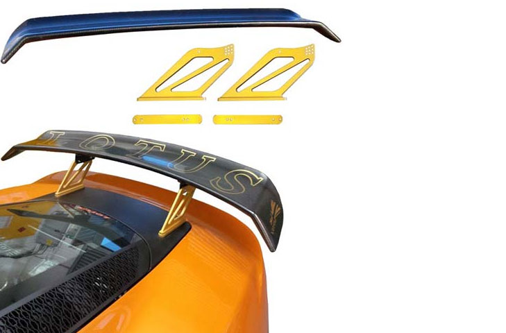 Lotus Exige S3 V6 Carbon Rear Wing Kit (Curved Drop Ends) - 225mm Chord, Swept Mounts Tailgate mounted - R01SB0484