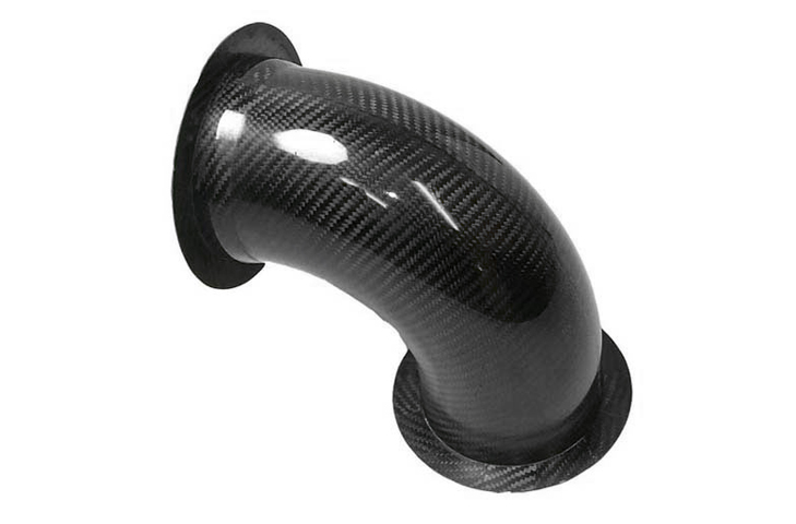 Air Intake 90deg Long Corner Elbow Angle Adapter - 100mm Dia, Carbon Fibre 2.4mm approx flanged both ends - R01SE0501