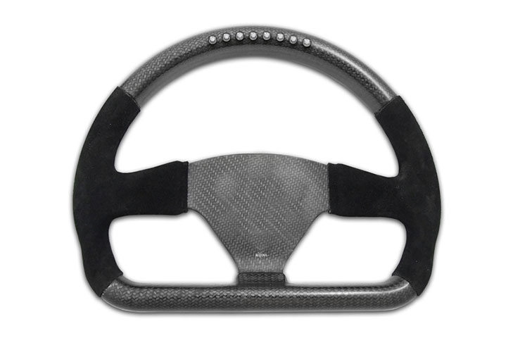 Rally 330 x 260 Carbon Flat-Bottomed Steering Wheel - Undrilled, Half Alcantara, MoTec SLM - R01SH0149